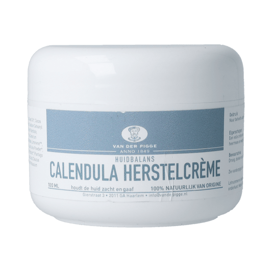 van der Pigge Huidbalans Calendula herstelcrème in 100ml, body care product with calendula for skin recovery and balance