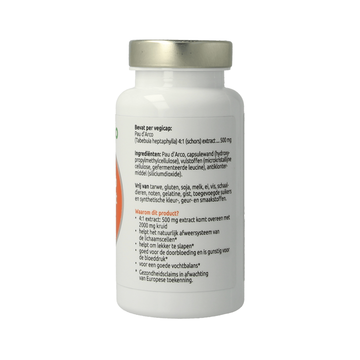 VitOrtho Pau d'Arco extract 500mg vegetarian capsules, herbal supplement in a bottle with green and white label.