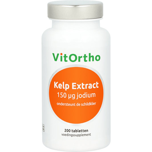 VitOrtho Kelp Extract mineral supplement, 150 mcg iodine tablets, natural mineral multivitamin for thyroid health.
