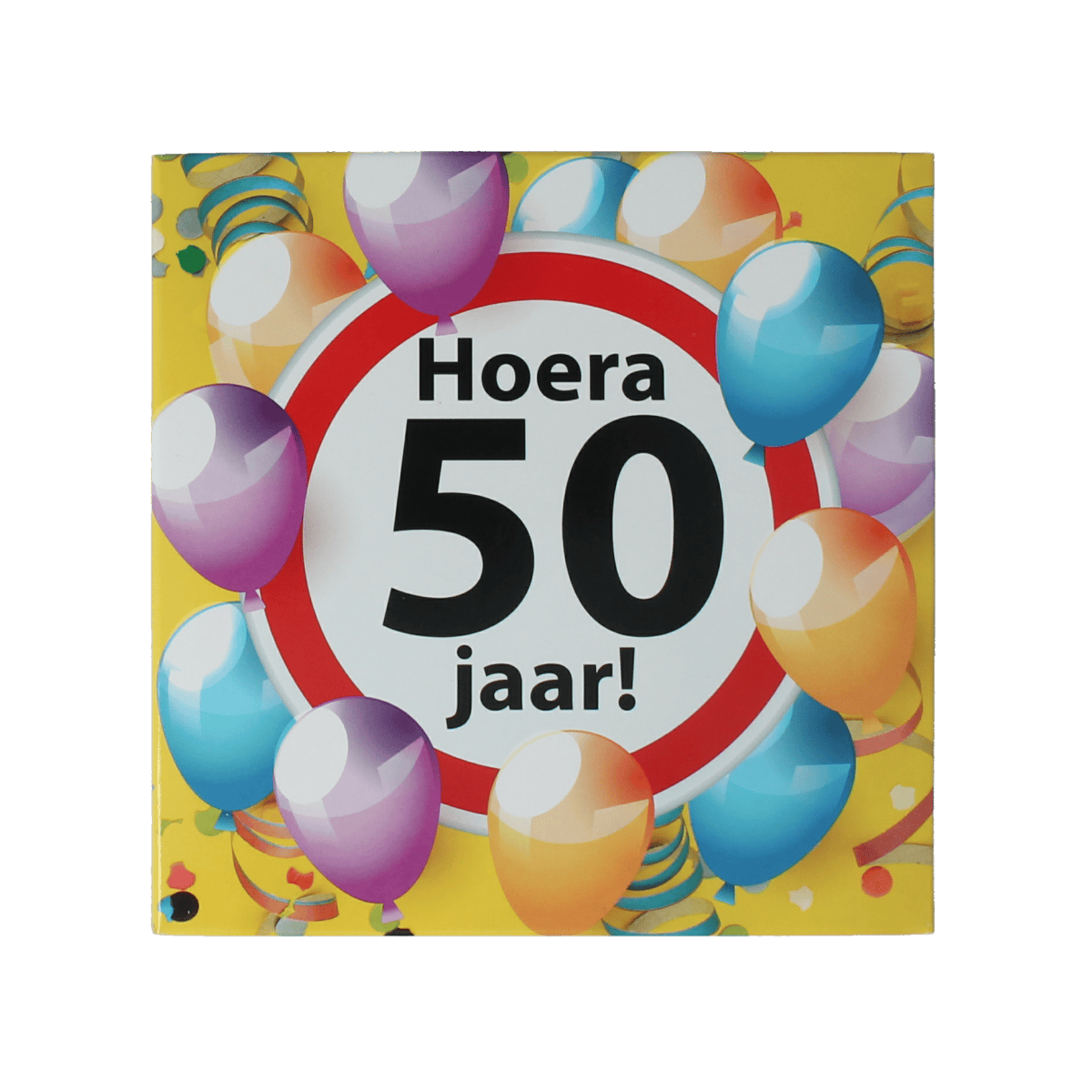 Voor Jou! 75g tablet snoepgoed celebrating 50 years, colorful sweet tablet with festive design for special occasions.