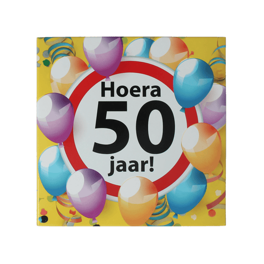 Voor Jou! 75g tablet snoepgoed celebrating 50 years, colorful sweet tablet with festive design for special occasions.