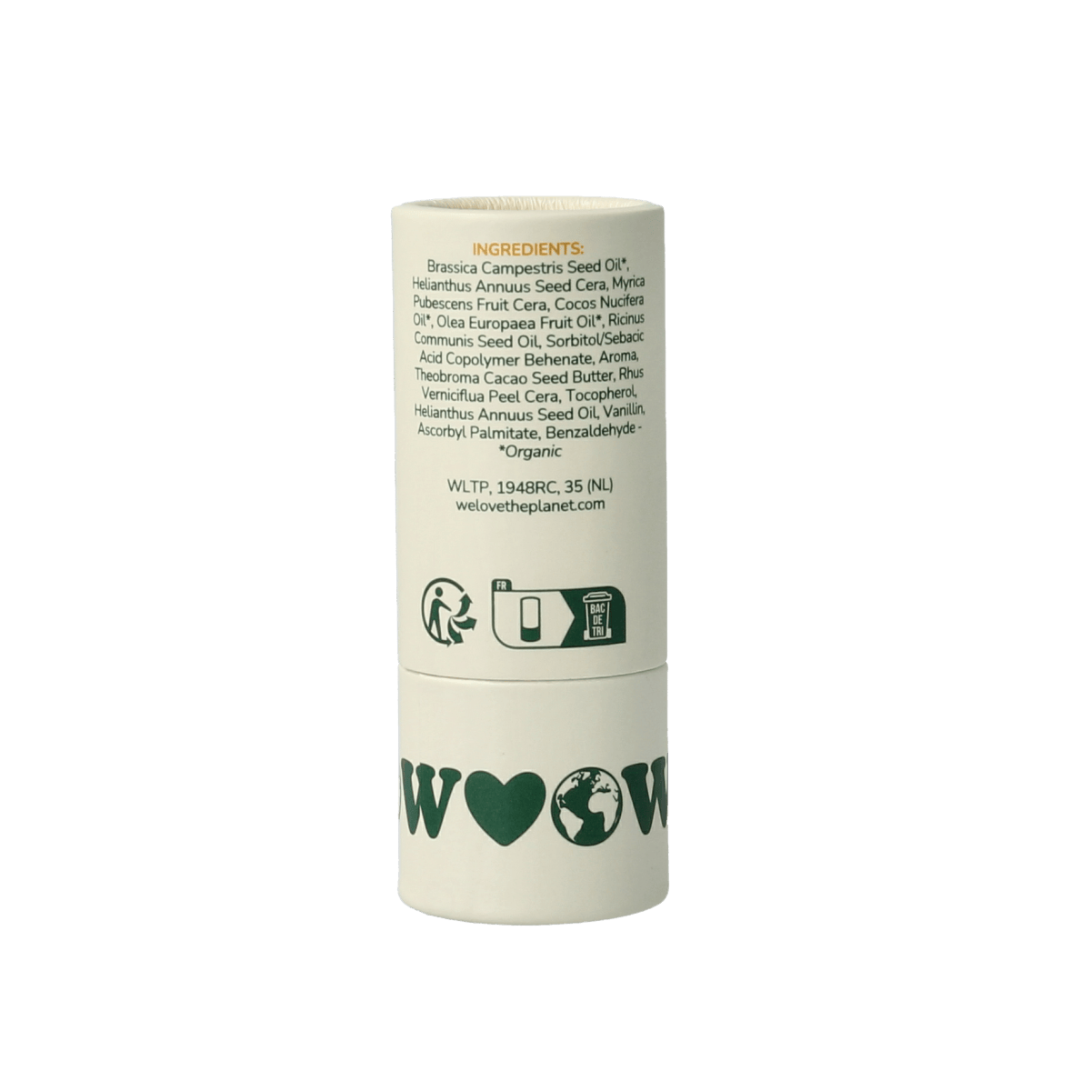 We Love Lipbalm Sweet Honey vegan lip care tube, 7g, featuring a smooth honey scent and natural moisturizing properties.