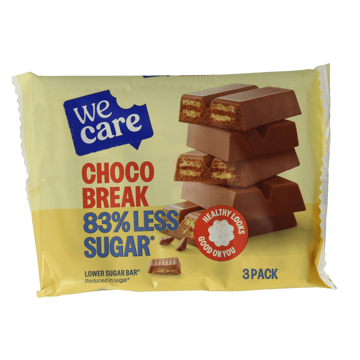 WeCare Lower kcal sugar chocolate break bar, 645g, a healthy snack and tussendoortje with reduced calories and sugar content.