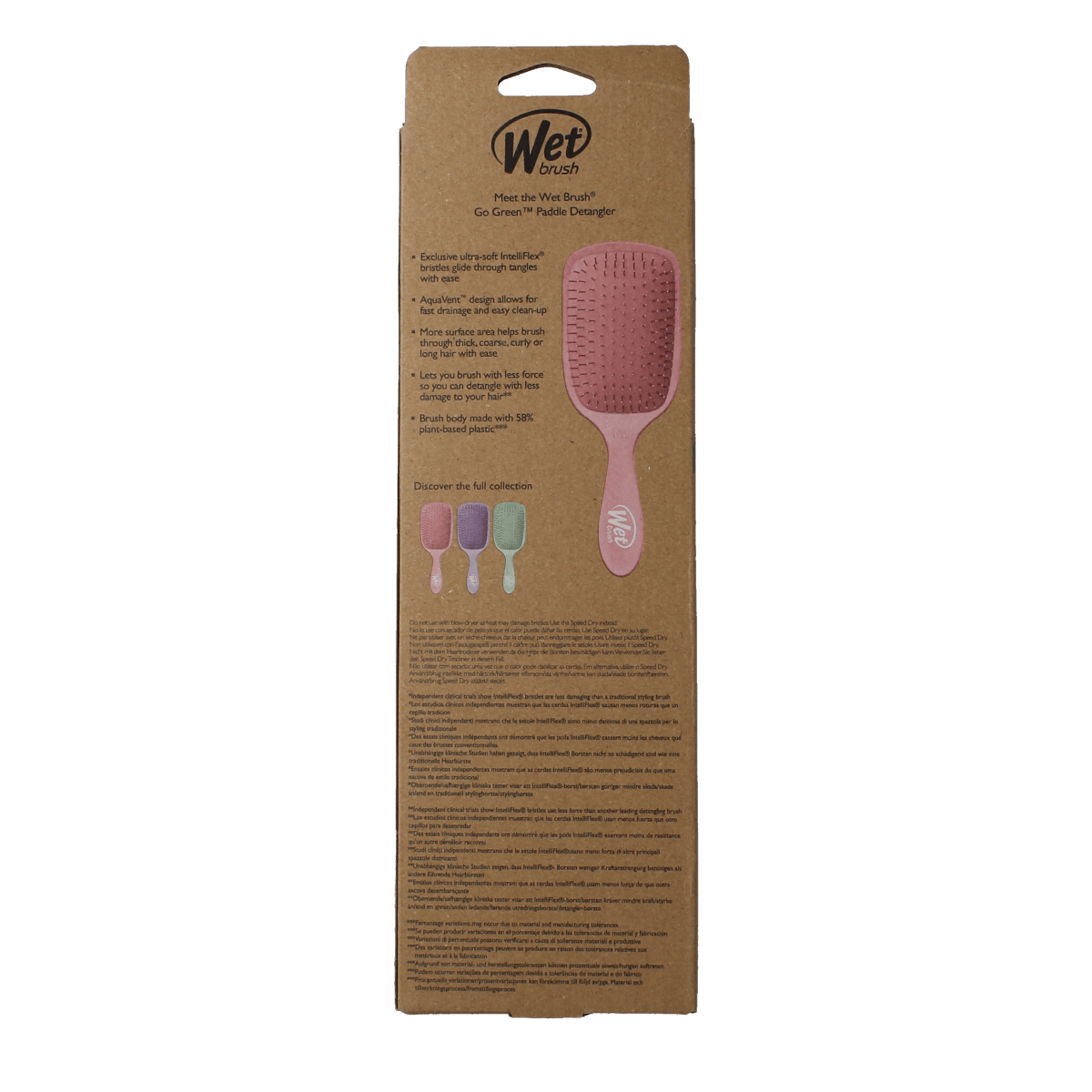 Wet Brush Go Green paddle detangler brush in pink, 1 pack, designed for easy detangling and gentle hair care.