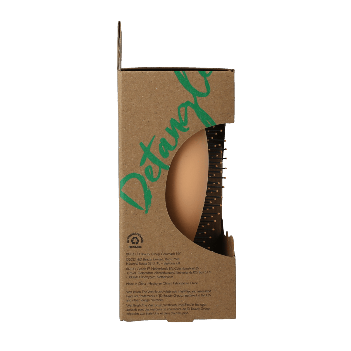 Wet Brush Go Green palm detangler sponge with orange coconut oil, shown in a pack of 1, designed for hair detangling and scalp care.