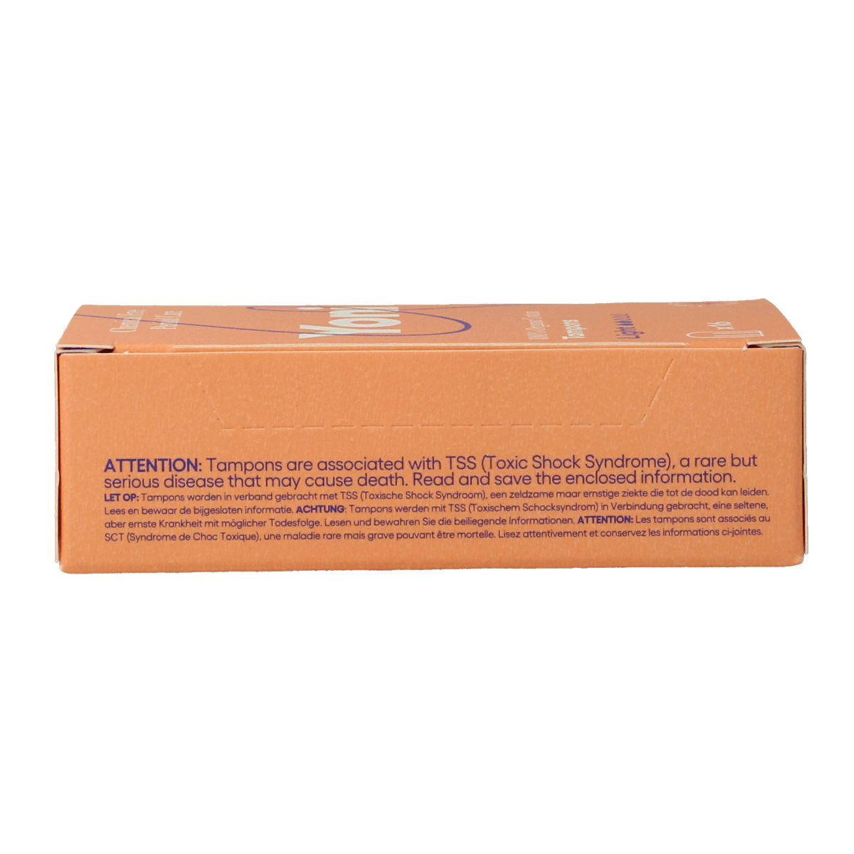 Yoni light tampons and panty liners box containing 16 menstrual tampons for women, branded Yoni, with product packaging visible.