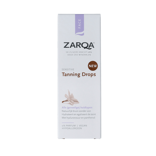 Zarqa Tanning Drops Sensitive in 30ml bottle, natural sunless tanning Zonnen product with gentle formula for even glow.